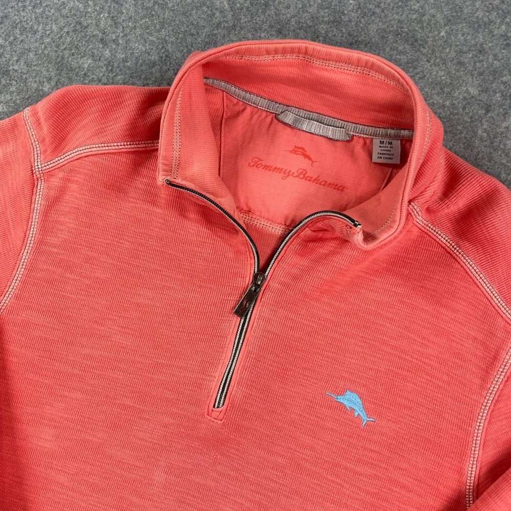 Tommy Bahama Mens Quarter-Zip Pullover M Coral Long Sleeve